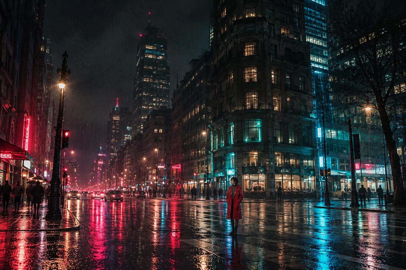 Gran plano general: la ciudad manda y la detective es un punto rojo.